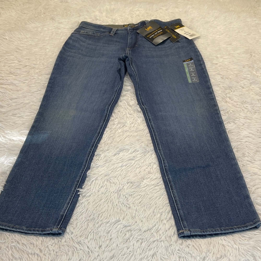 Lee WOMENS Classic Straight MID SLIM FIT Blue Jeans SIZE 8 Petite DENIM NWT